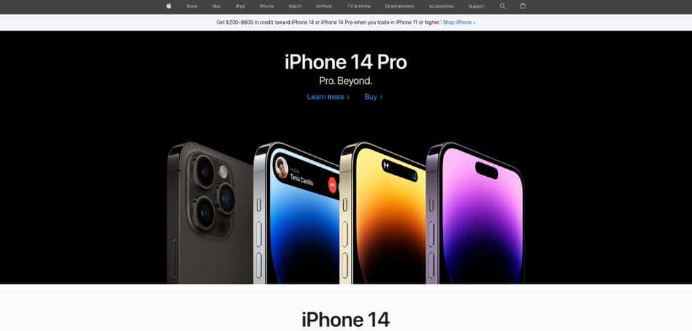 Apple's homepage promoting the latest model iPhone.