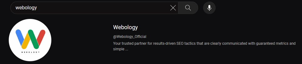 Webology brand search on YouTube 