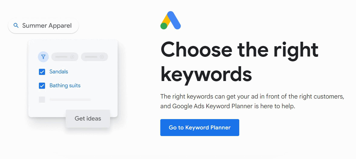 Choose keywords with Google keyword planner 