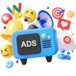 a blue television with various emojis