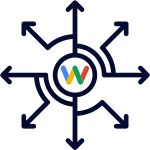 a Webology logo with arrows in center