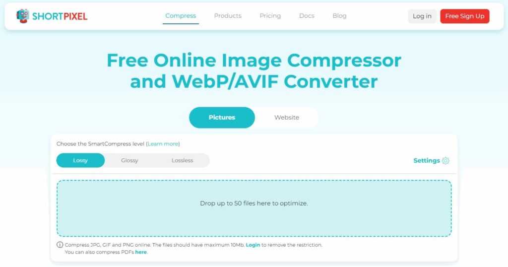 Free online image compression screenshot