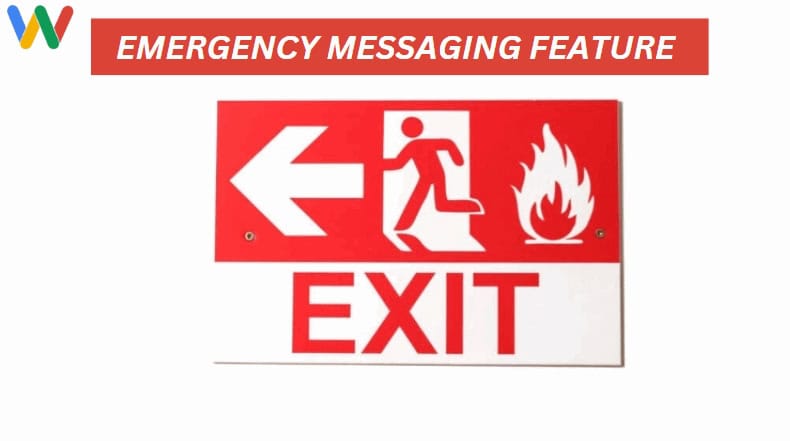 a red and white Exit sign with a man running away from fire