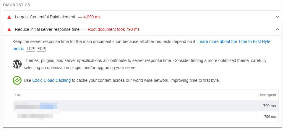 server response time measurement screenshot