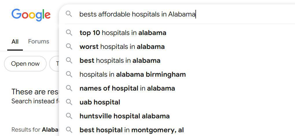 a screenshot from Google Autocomplete