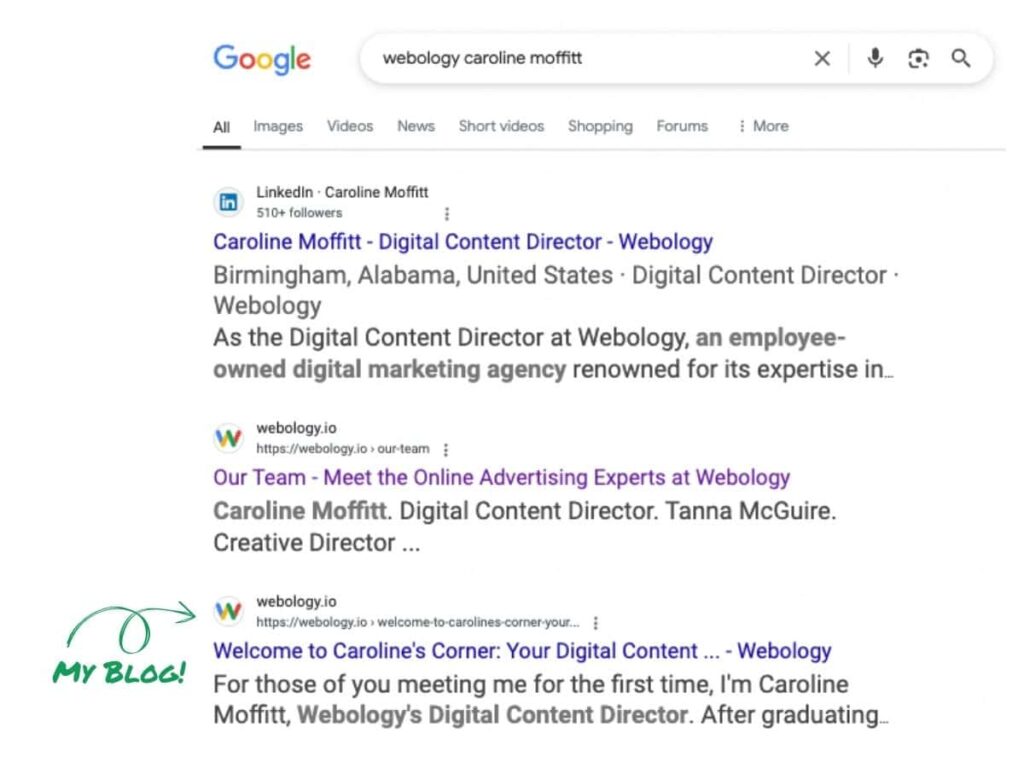 Search results when you search yourself.
