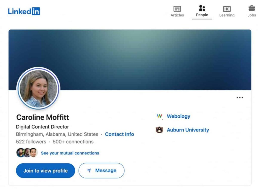 Caroline Moffitt's LinkedIn Profile Example